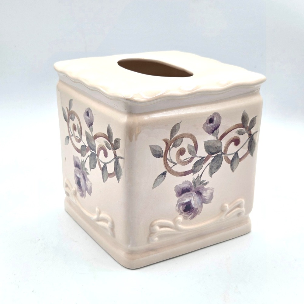 Croscill Ceramic Tissue Box Cover Chambord Amethyst Rose Cottage Core